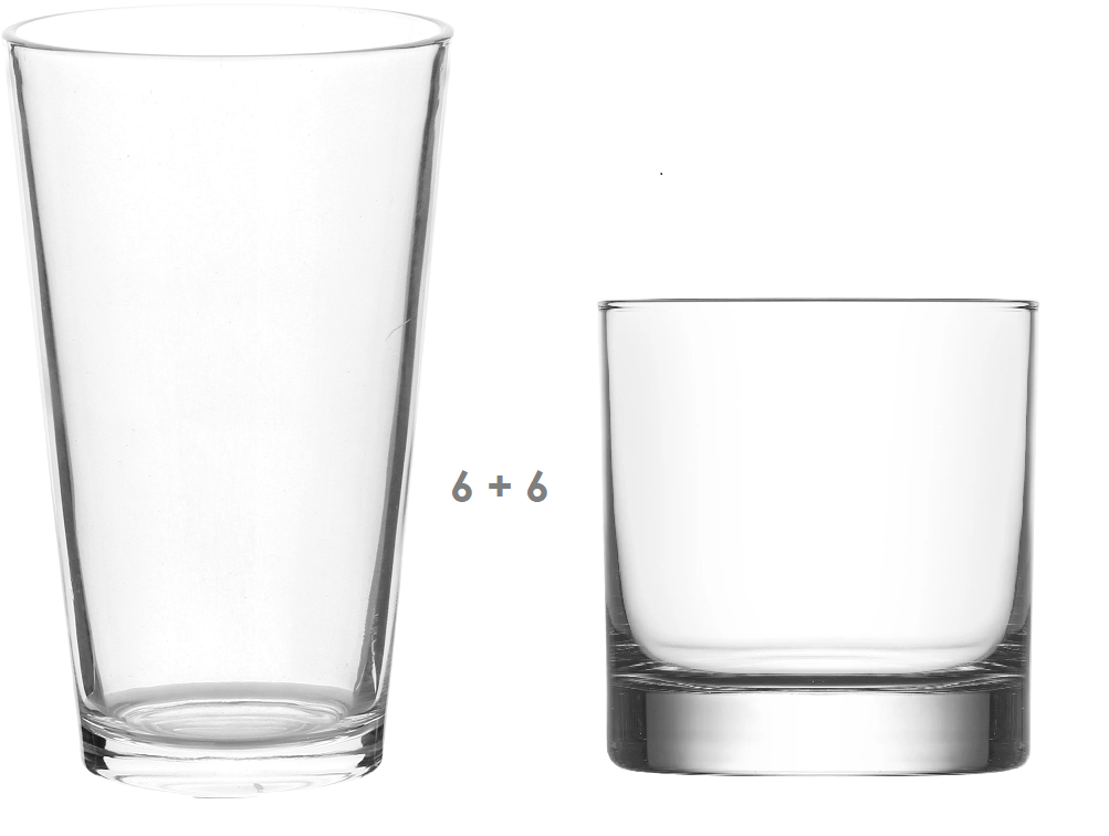12 PK 6x10 Oz + 6x16 Oz Drinking Glasses