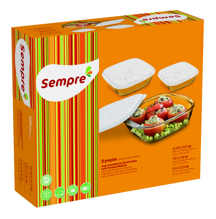 Sempre 3 Pcs Square Oven Set W/Cov 