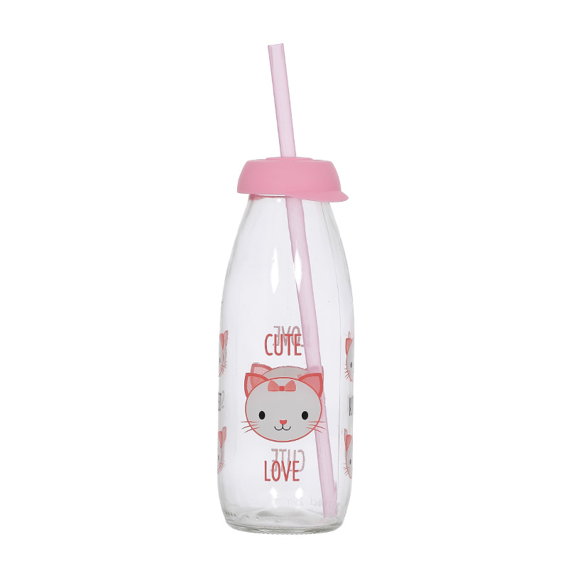 Bouteille En Verre Avec Paille  500 Cc ( Chat) 🚩PROMOTION