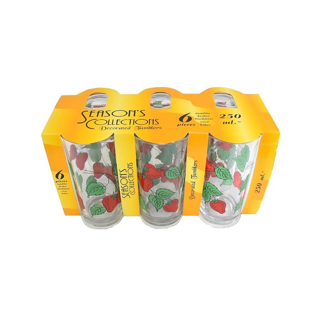 Ensemble de 6 Verres Decorés 250 Ml ( Fraises)