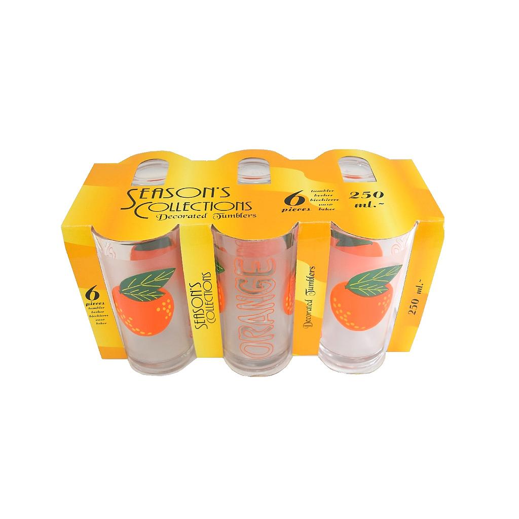 Ensemble de 6 Verres Decorés 250 Ml (Oranges)